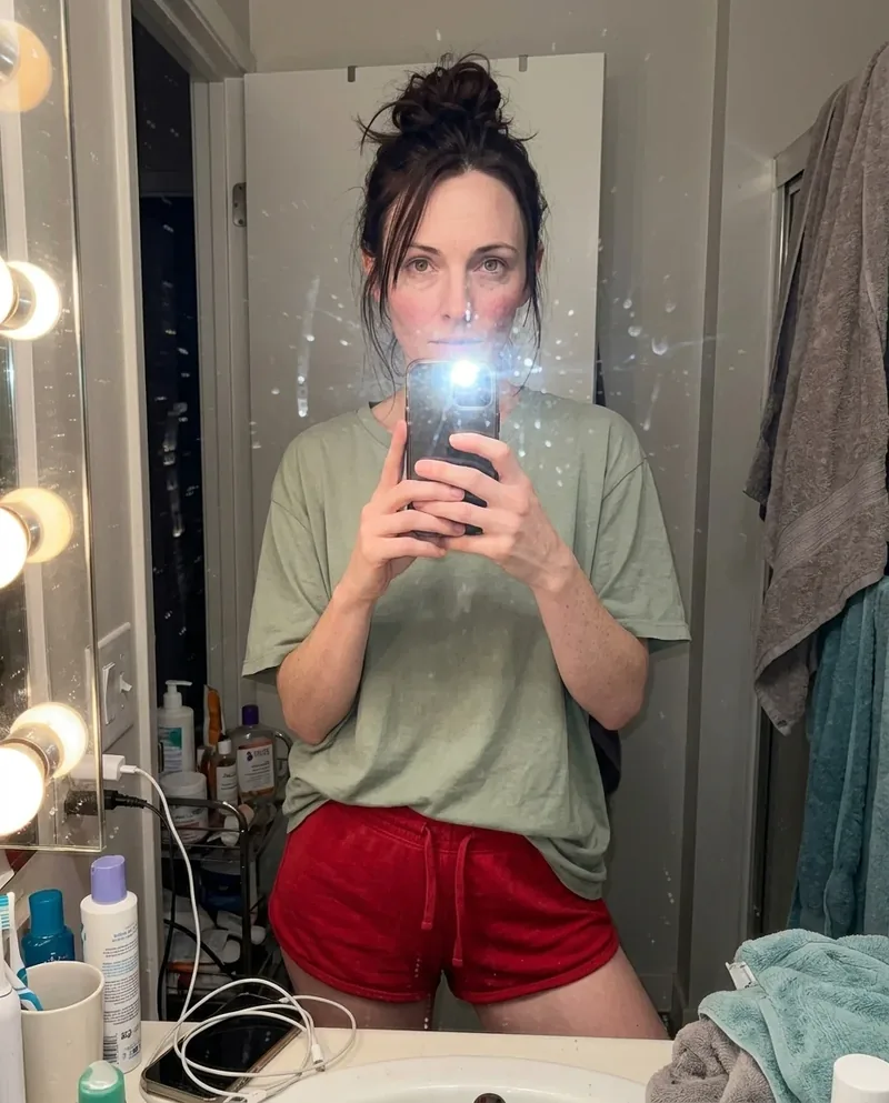 Red Shorts Bathroom Flash